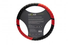 Оплетка руля LECAR винил M (38 см) ребристый обод цвет черно-красный