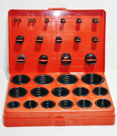Набор колец-уплотнительных (347 предмета) резиновых колец, масло-бензостойкиких, красный кейс