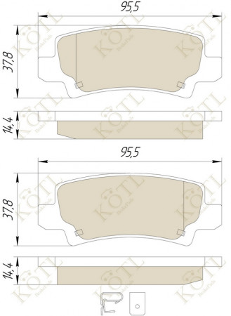 Колодка тормозная "KoTL" TOYOTA Corolla, Runx, Altis (E12) 2002-2007 с датчиком износа (к-т 4шт) задняя