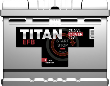 Аккумулятор "TITAN" EFB  75 Ah, 12V пуск.ток 710 А прямая полярность (+ ; -)