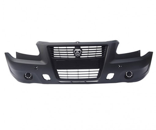 Бампер Газель Бизнес передний (цвет графит) в СБ с решеткой, эмблемой без заглушек "Оригинал"