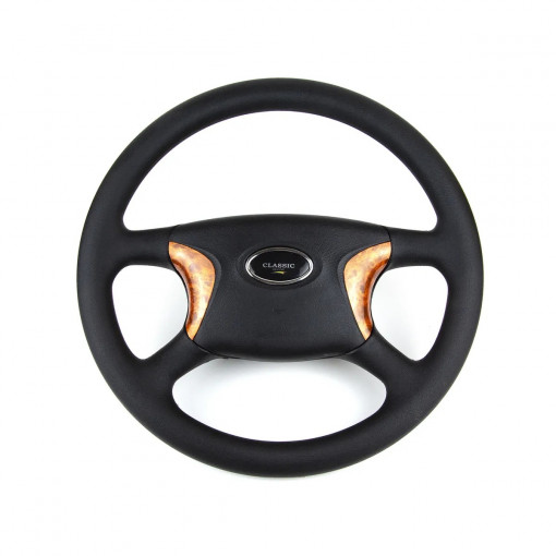 Колесо рулевое Газель, Соболь "CLASSIC" мягкое 4-спицы с деревянными вставками
