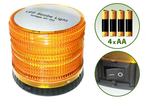 Маяк проблесковый на магните автономный стробоскоп (h=115мм, Ø 130мм) питание 4х1,5V