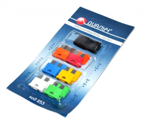 Предохранители плоские ДИАЛУЧ НОРМ (к-т 12 шт с пинцетом: 5А; 7,5А; 10А; 15А; 20А; 25А; 30А; 40А)