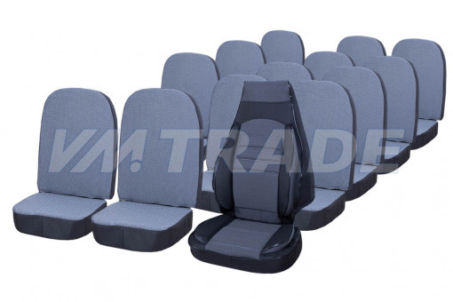 Чехлы сидений Газель, Газель Бизнес 14 мест средняя спинка 13 мест без подголовника + 1 с подголовником (жаккард)