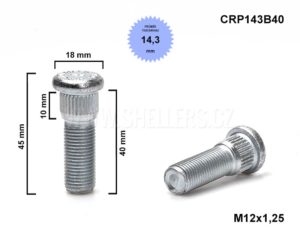 Шпилька колеса  М12х1.25 Н30/40, D=14.3, NISSAN, RENAULT, SUBARU, SUZUKI, TOYOTA, INFINITI, MERCEDES BENZ