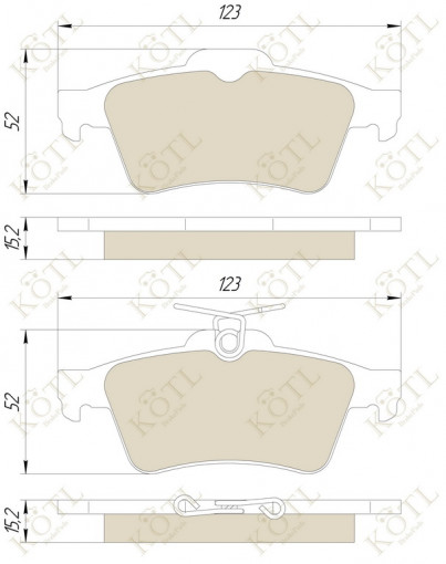 Колодка тормозная "KoTL" FORD Focus, C-Max, Escape II, Kuga II, Neo Connect, Transit, MAZDA 3, 5, Premacy, OPEL Vectra, GT, Signum, RENAULT Laguna, VOLVO S40, V40, V50, C30, C70, SAAB 9, JAGUAR XF, XJ, XK (к-т 4шт) задняя
