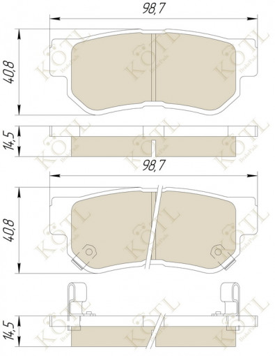 Колодка тормозная "KoTL" HYUNDAI Getz, Elantra, Matrix, Santa Fe, Sonata, Tucson, Azera, Embera, Grandeur, i45 VI, Lavita, NF V, TB, XG, AGE, KIA Sportage, Optima, Amanti, Lotze, Magentis, Opirus, Stavic (к-т 4шт) задняя