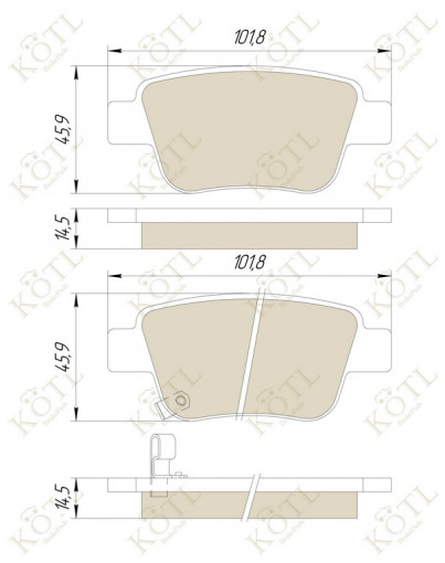 Колодка тормозная "KoTL" TOYOTA Avensis 2003-, Corolla Verso 2004- (к-т 4шт) задняя