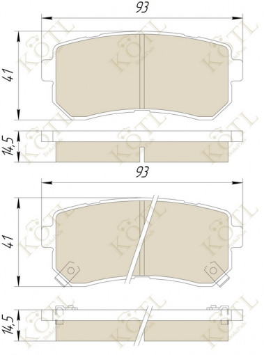 Колодка тормозная "KoTL" HYUNDAI Accent III-IV, Elantra, Avega III, i10, i20, i30, i45, ix20, ix35, Sonata VI, Tucson, Verna III, KIA Age, Cee'd, Cerato II, Forte II, K3, Morning, Picanto, Rio II, Pro Cee'd (к-т 4шт) задняя