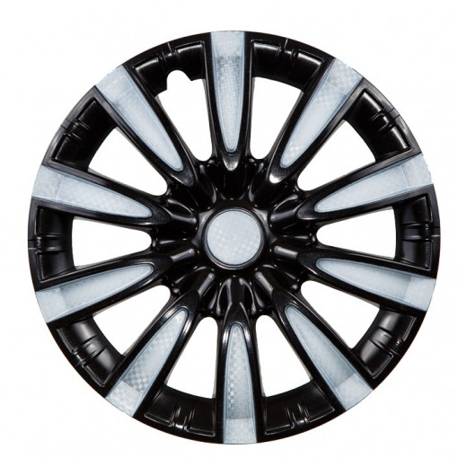 Колпак колеса R15 "ТОРНАДО" (к-т 2 шт) микс черно-белый глянец карбон