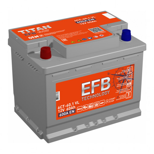 Аккумулятор "TITAN" EFB  60 Ah, 12V пуск.ток 600 А прямая полярность (+ ; -)