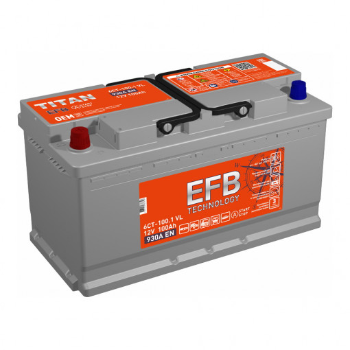 Аккумулятор "TITAN" EFB 100 Ah, 12V пуск.ток 930 А прямая полярность (+ ; -)