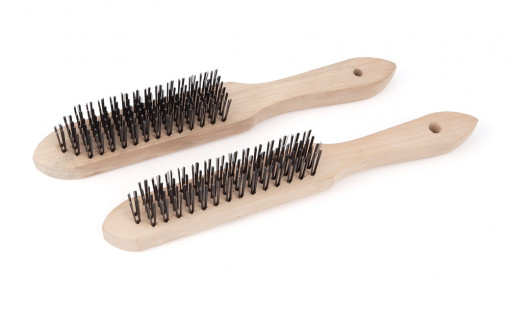 Щетка по металлу с деревянной рукояткой стальная щетина, 4-х рядная