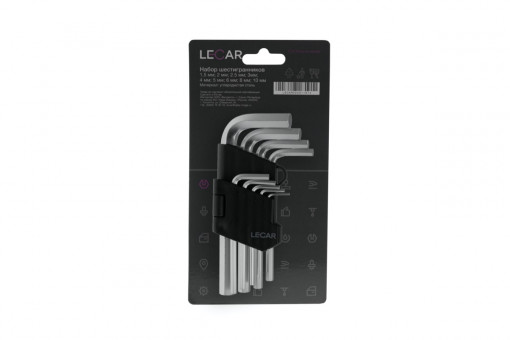 Набор ключей шестигранных коротких 9 шт. (р-р 1.5, 2, 2.5, 3, 4, 5, 6, 8, 10 мм) (углеродистая сталь)