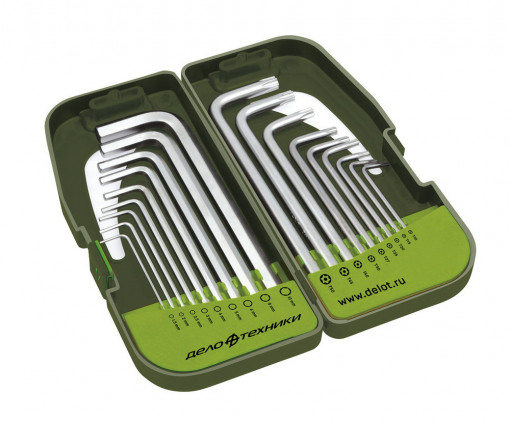 Набор ключей шестигранных и TORX удлинённых, 18предм. (HEX: 1.5,2,2.5,3,4,5,6,8,10 мм; TORX: T10,T15,T20,T25,T27,T30,T40,T45,T50)