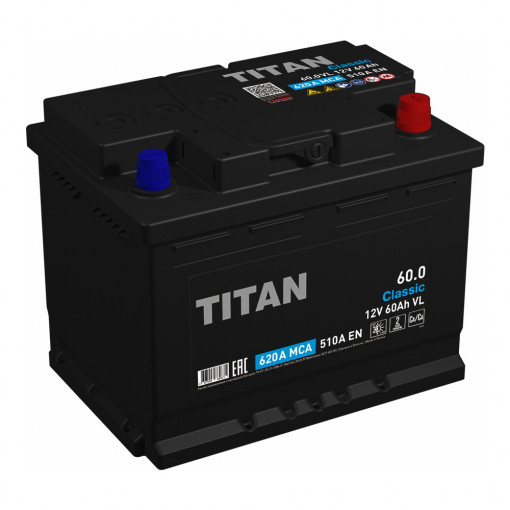 Аккумулятор "TITAN" CLASSIC  60 Ah, 12V пуск.ток 510 А обратная полярность (- ; +)