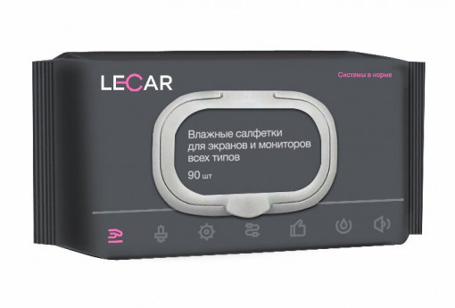 Салфетки LECAR влажные для мониторов (пластиковый клапан 90 шт.)