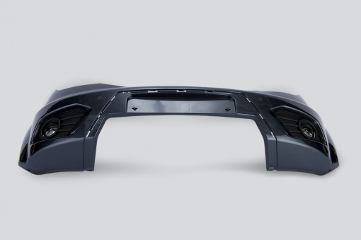 Бампер УАЗ Патриот передний с 2014 г.в. Темно-серый металлик с ПТФ, с датчиками парктроник