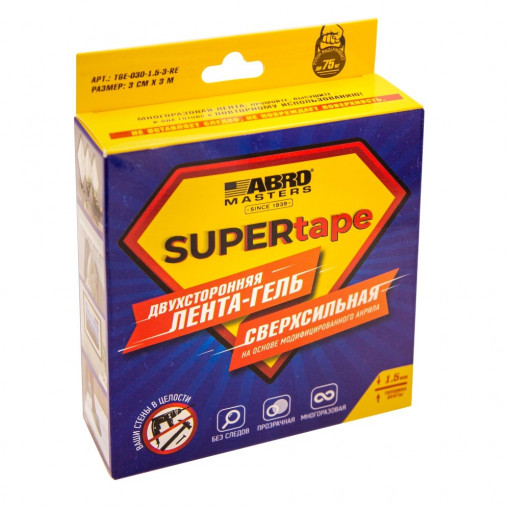 Скотч двусторонний ABRO гель прозрачный (30 мм х 1,5 мм х 3 м)