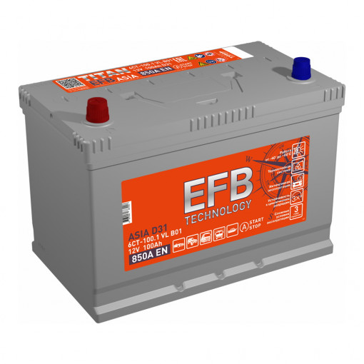 Аккумулятор "TITAN" ASIA EFB 100 Ah, 12V (D31) пуск.ток 850 А прямая полярность (+ ; -)