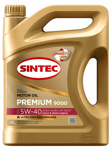 Масло моторное Sintec Premium 9000 5W-40 SN/CF, A3/B4 синтетика  4 л