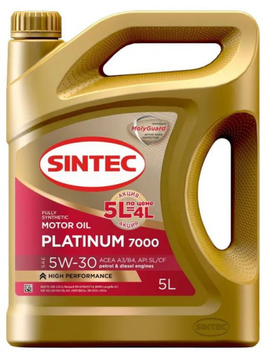 Масло моторное Sintec Platinum 7000 5W-30 SL/CF, A3/B4 синтетика   5л. Акция 5л по цене 4л