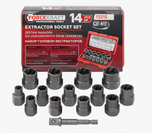 Набор экстракторов головок для откручивания поврежденных гаек болтов (14 предметов)